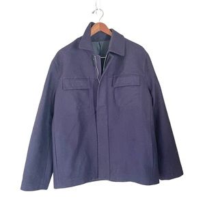 Blazer Wool Blend Shirt Jacket Navy Blue Size Medium Winter Business Classic